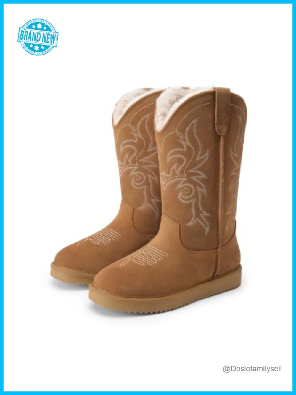 Suede Cowboy Snow Boots Knee High Faux Fur Lined Water Resistant